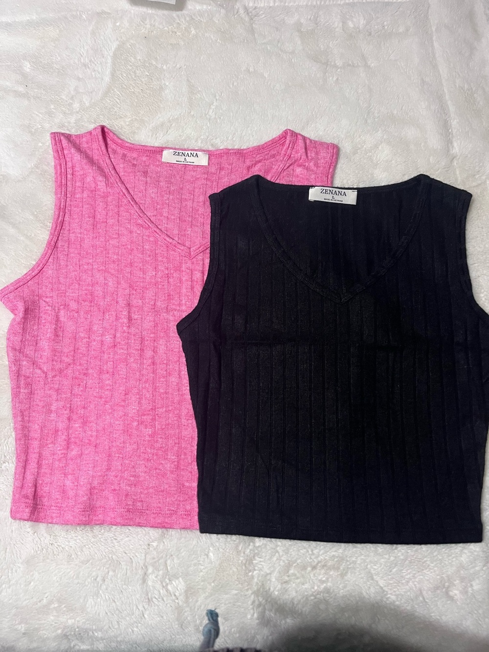 Zenana Outfitters Ribbed V-Neck Tank Tops in Hot Pink and Black